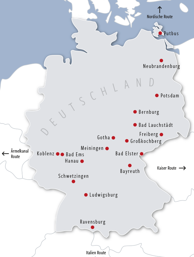Karte Deutschlandroute der historischen Theater